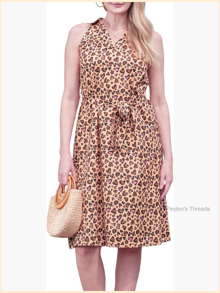 V Neck Lapel Sleeveless Midi Dress With Belt Waisted